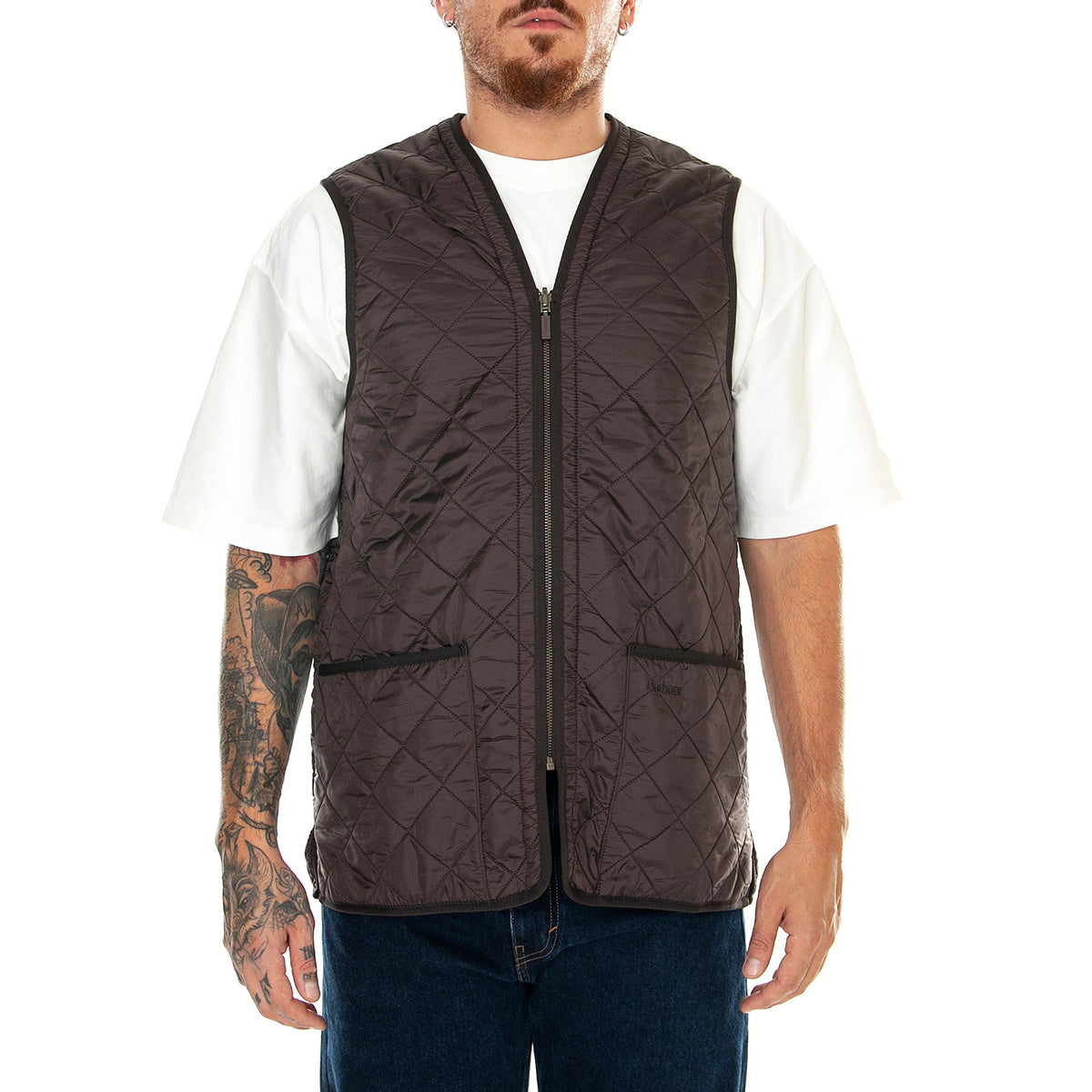 M' Polarquilt Waistcoat Zip Liner Dark Brown - Giacca Invernale Smanicata Uomo Marrone MLI0002-BR71-FW23 . BARBOUR 