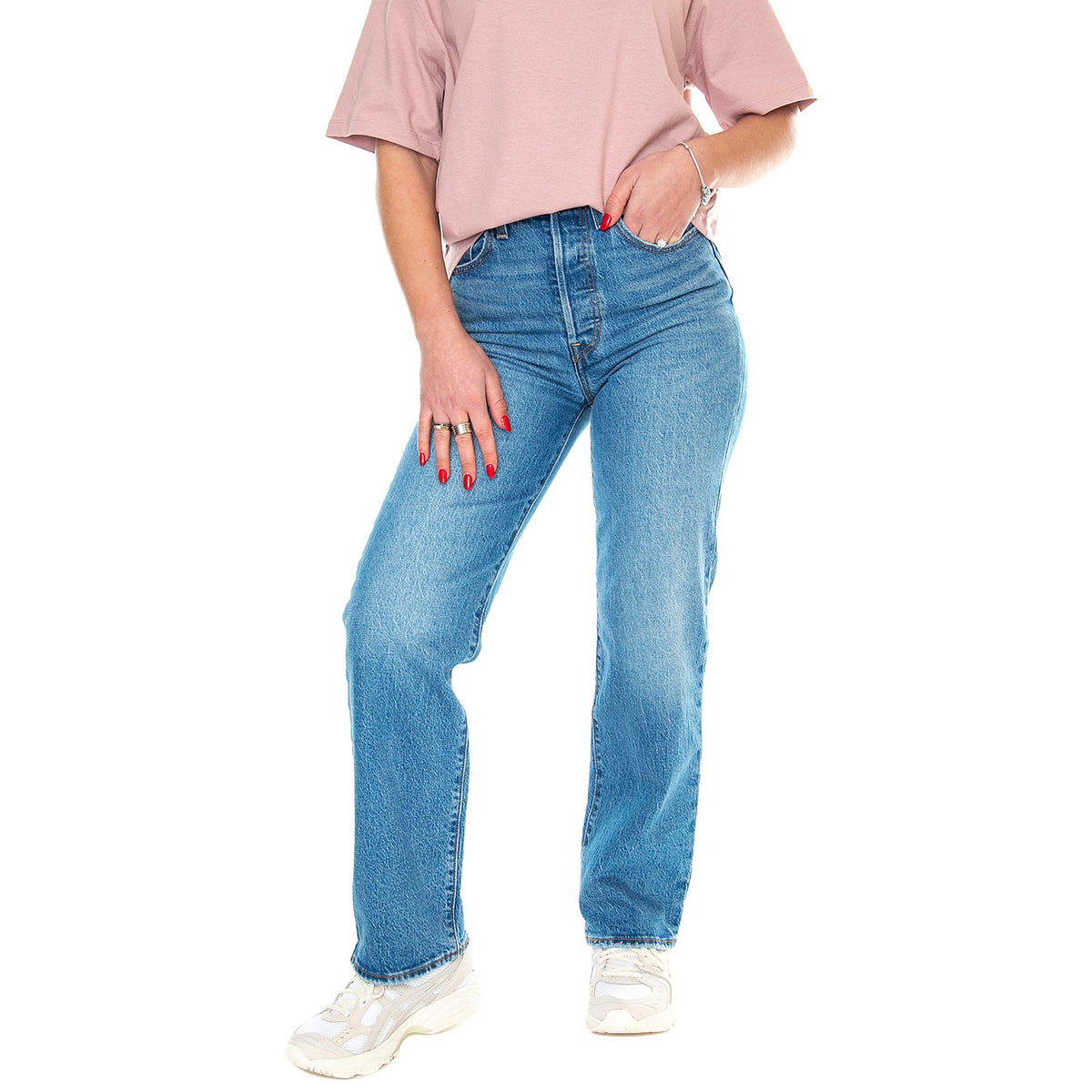 Ribcage Straight Ankle Dance Around Med Indigo Worn In - Pantaloni Denim Jeans Donna Blu 72693-0177 . LEVIS 
