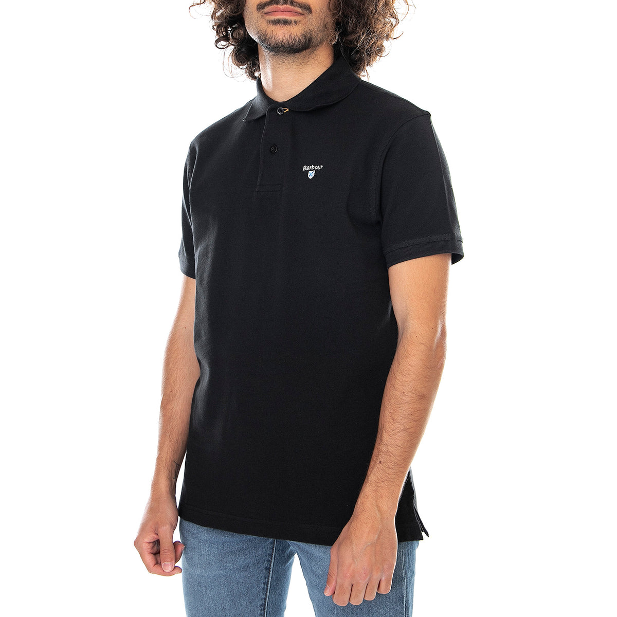 Mens Tartan Pique Polo Shirt - Black / Modern - Polo Uomo Nera MML0012BK . BARBOUR 