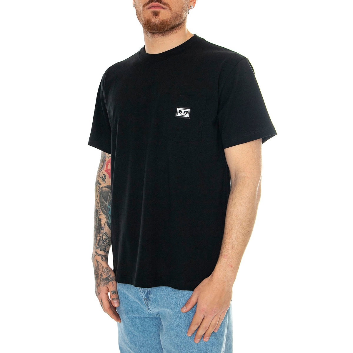 Established Works Eyes Pocket Tee SS Black - Maglietta Girocollo Uomo Nera 131080349-BLK . OBEY 