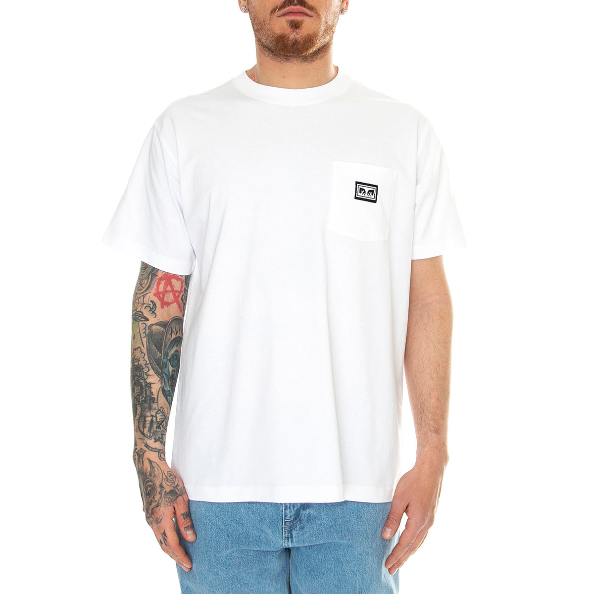 Established Works Eyes Pocket Tee SS White - Maglietta Girocollo Uomo Bianca 131080349-WHT . OBEY 