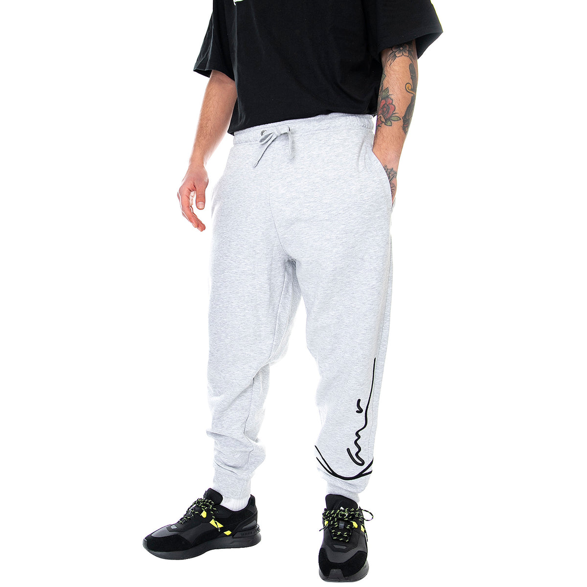 Mens Signature Sweat Pants - Ash Grey - Pantaloni Uomo Grigio KRCKKMQ12004 . KARL KANI 