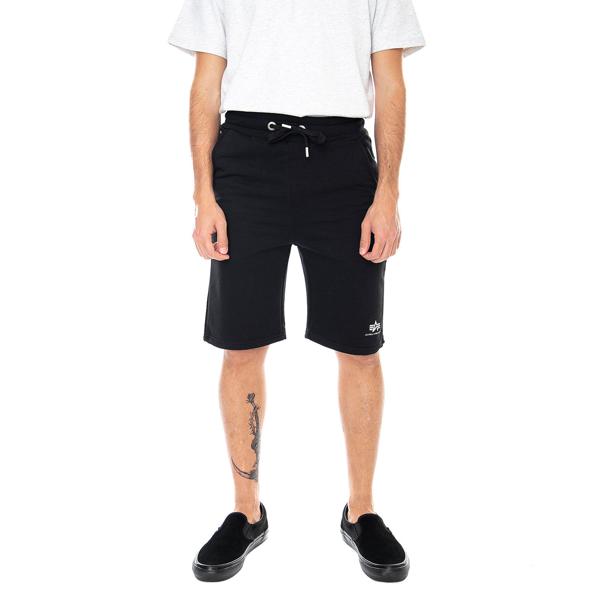 Mens Basic Small Logo Shorts - Black - Bermuda Uomo Neri 116363-03 . ALPHA INDUSTRIES 
