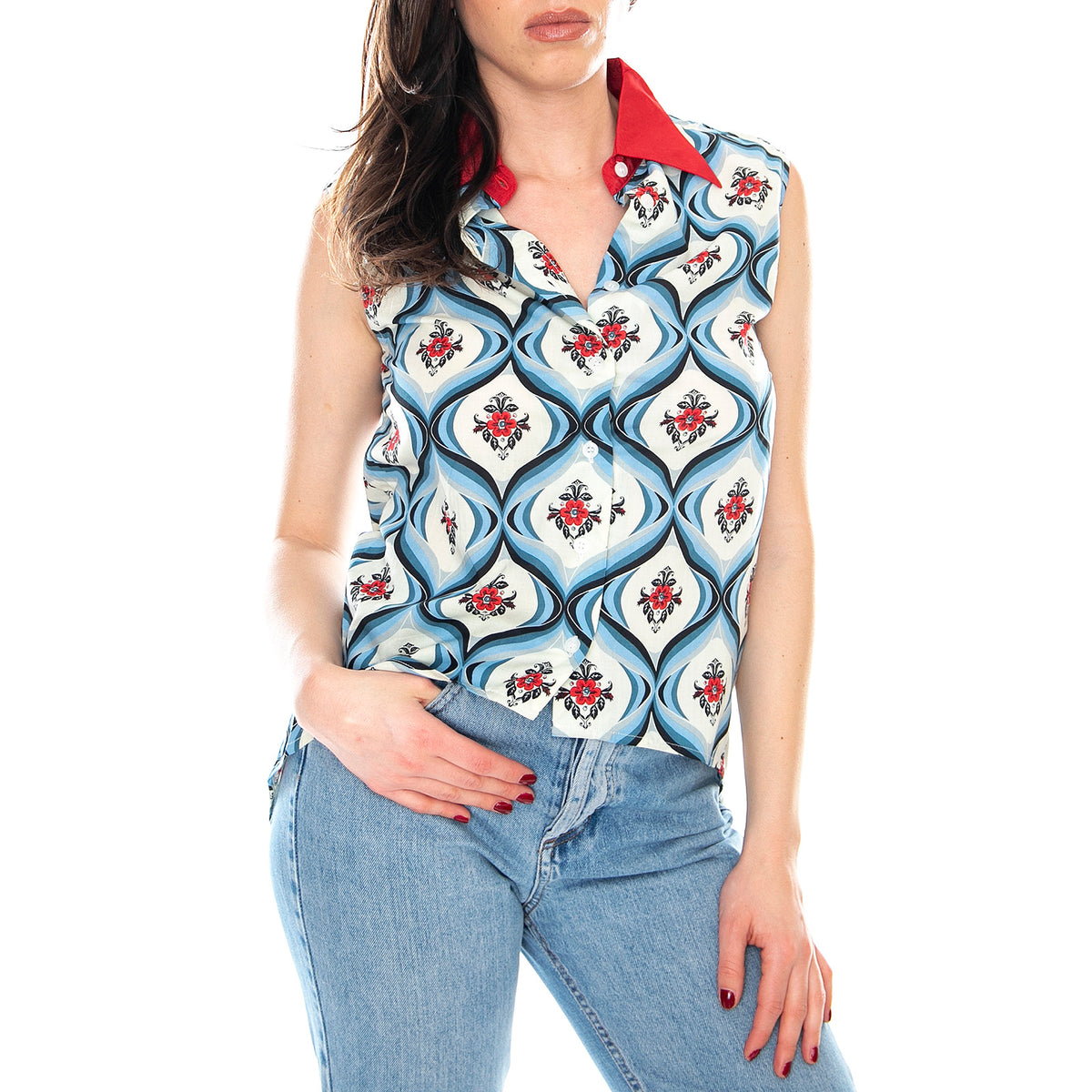 Matica Shirt - Retro Tile - Camicia Smanicata Donna Multicolore MRCMATICA SHT-RET TI . MOTEL ROCKS 