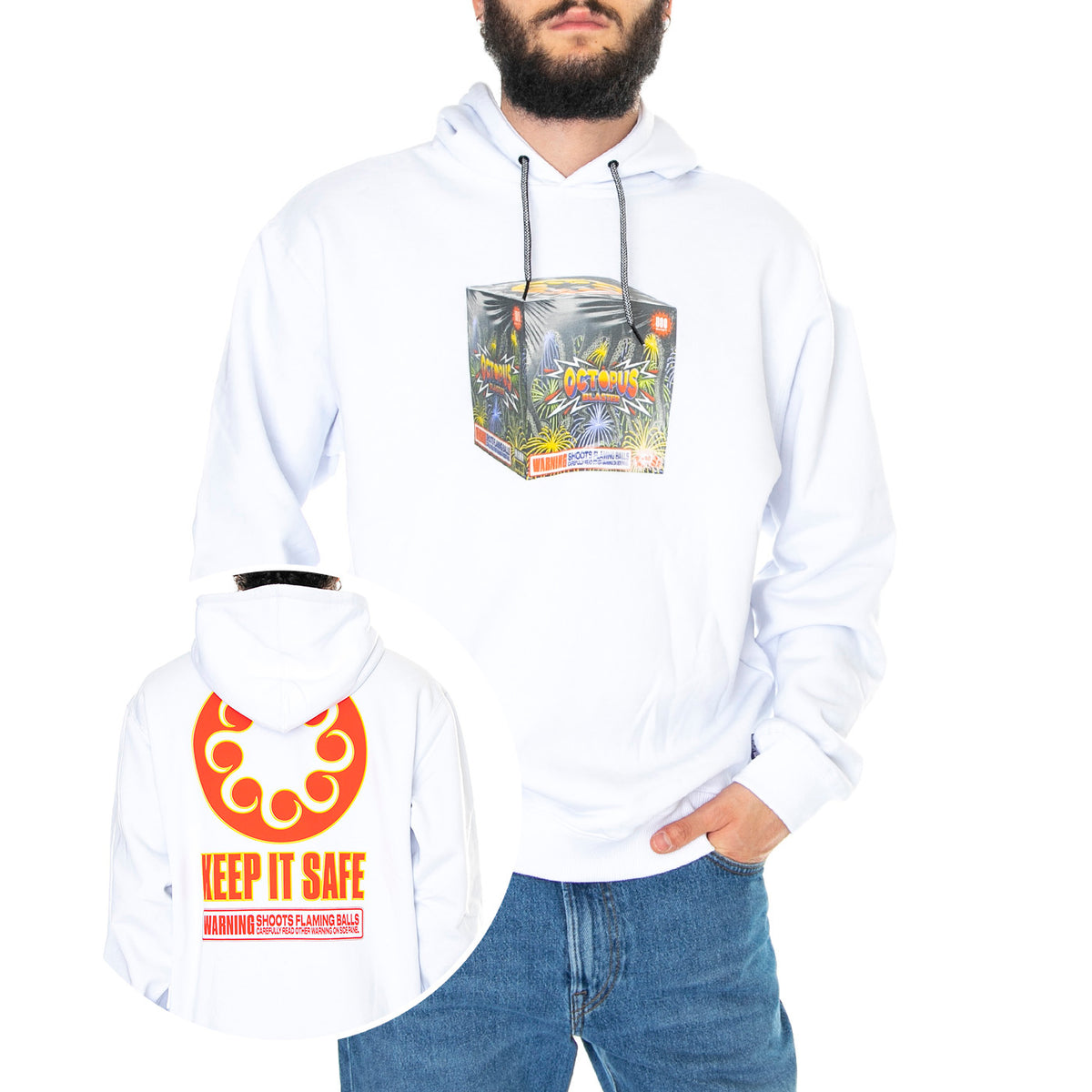Blaster Hoodie White - Felpa con Cappuccio Uomo Bianca 22WOSH22-WHITE . OCTOPUS 