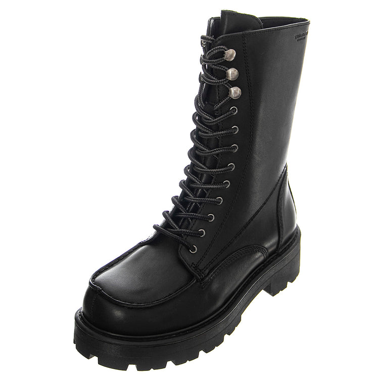 Cosmo 2.0 Cow Leather Black Boots Low Heel Chunky - Stivali Stringati Donna Neri VBS5455-101-20 . VAGABOND 