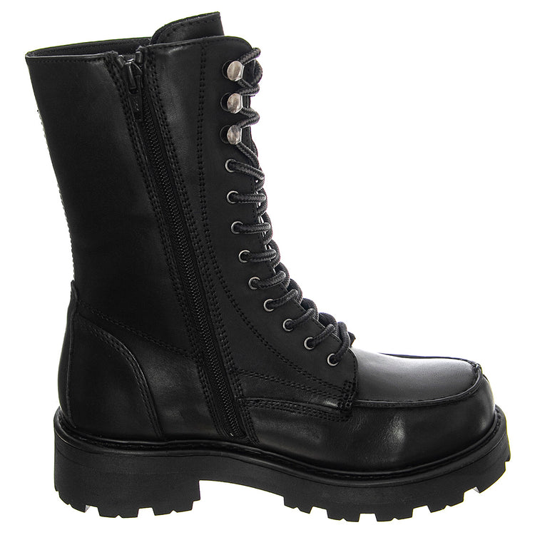 Cosmo 2.0 Cow Leather Black Boots Low Heel Chunky - Stivali Stringati Donna Neri VBS5455-101-20 . VAGABOND 
