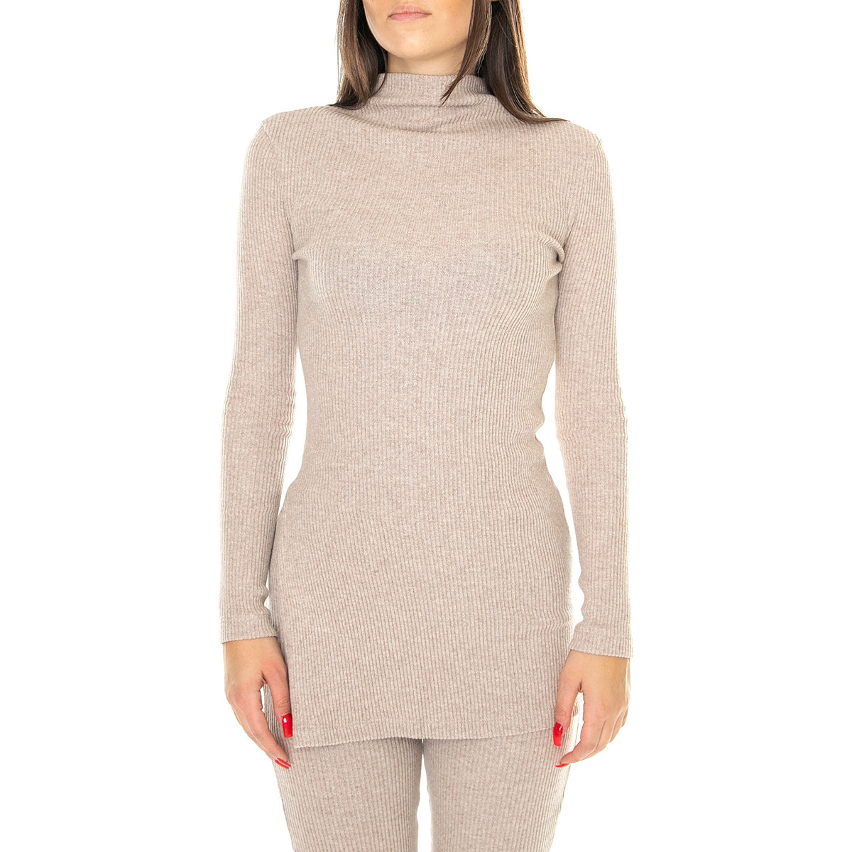 Taupe Ivy Knitted Top - Maglia Donna Beige WKN00155 . THINKING MU 