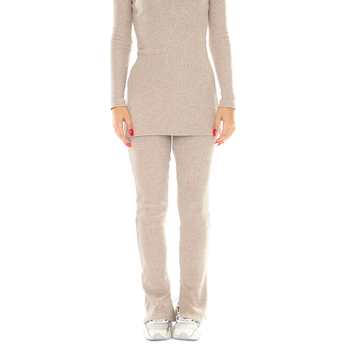 Taupe Kara Knitted Pants - Pantaloni Donna Beige WKN00157 . THINKING MU 