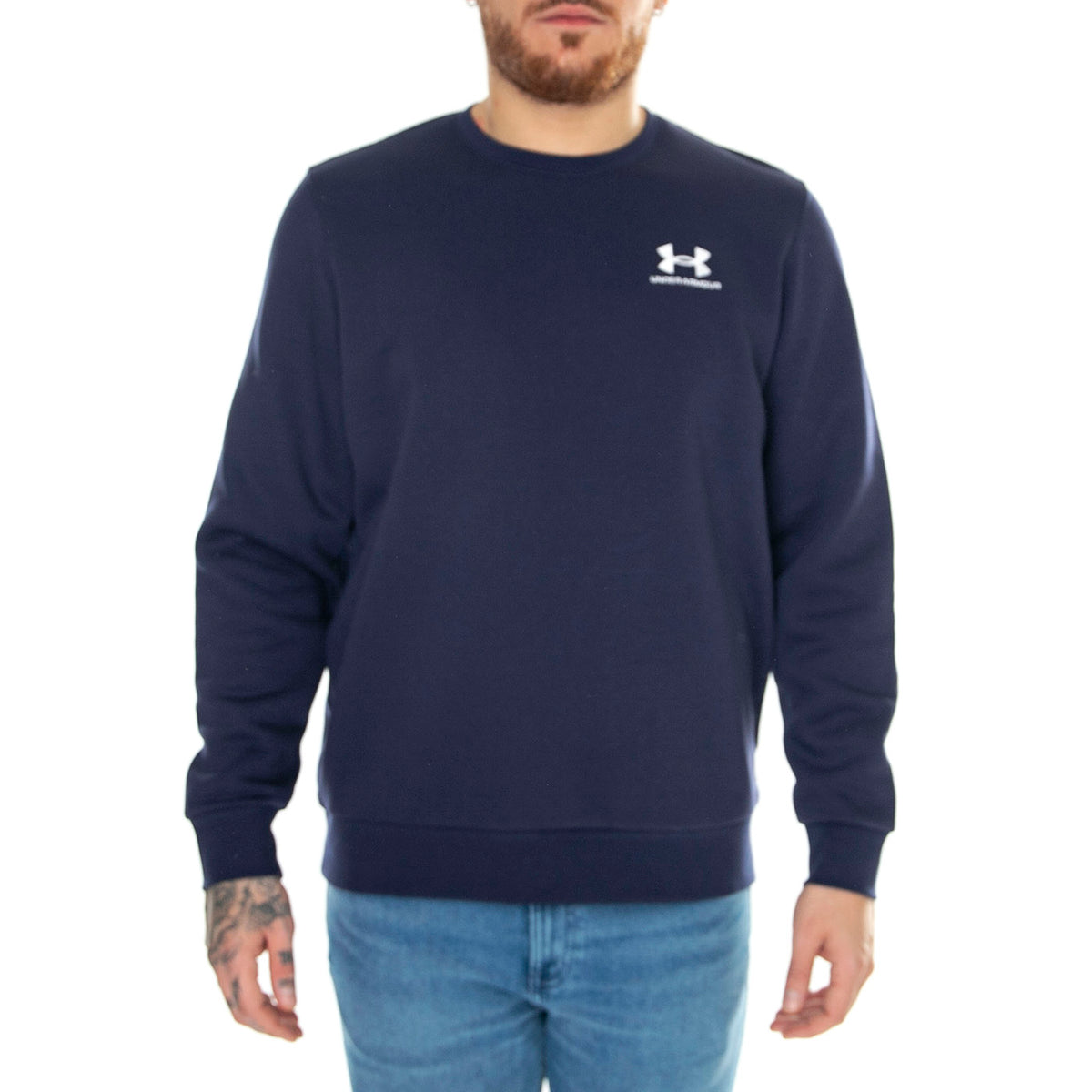 UA Essential Fleece Crew Blue Sweat - Felpa Girocollo Uomo Blu 77-1374250-410 . UNDER ARMOUR 