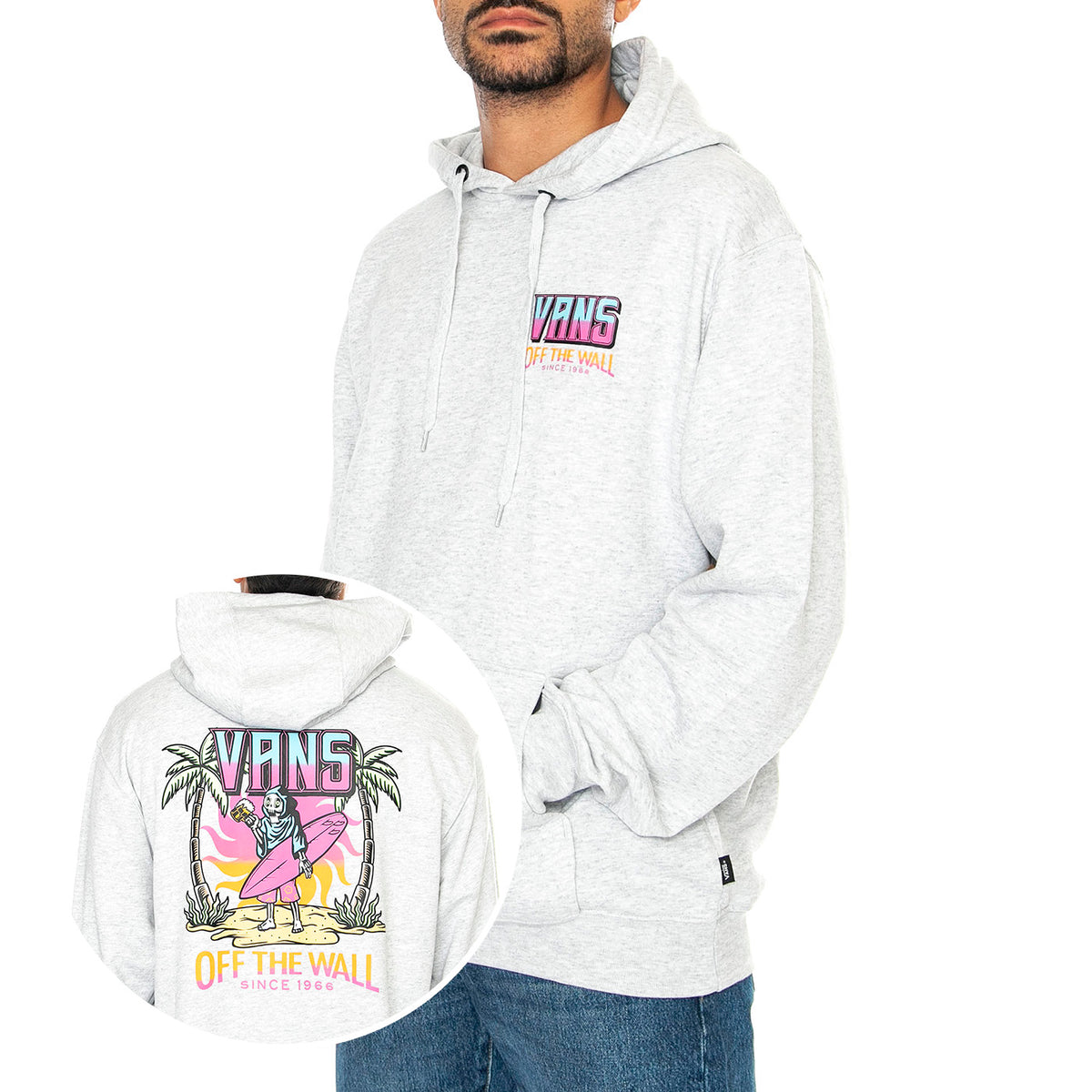 Palm Cheers Classic Ft Po Light Grey Heather - Felpa con Cappuccio Uomo Grigia VN000KJ21QI1 . VANS 