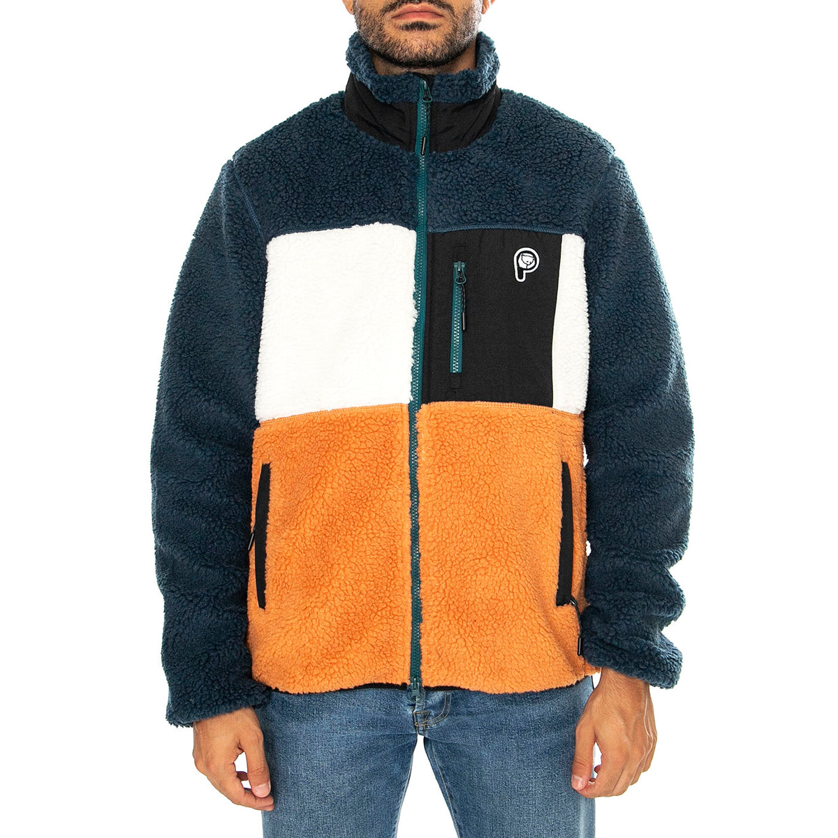 P Bear Colour Block Borg Zip T Blue Wing Teal - Giacca Uomo Multicolore PFD0050-946 . PENFIELD 