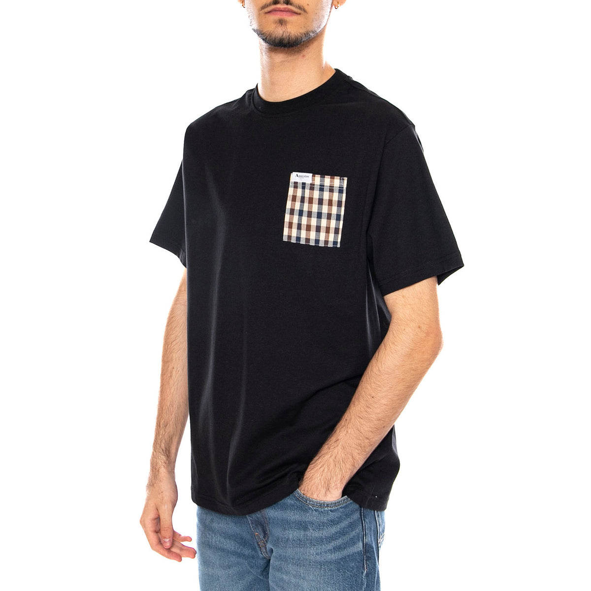 Iconic Pocket T-Shirt -- Maglietta Girocollo Uomo Nero AA_ICON_TS009_16 . AQUASCUTUM 