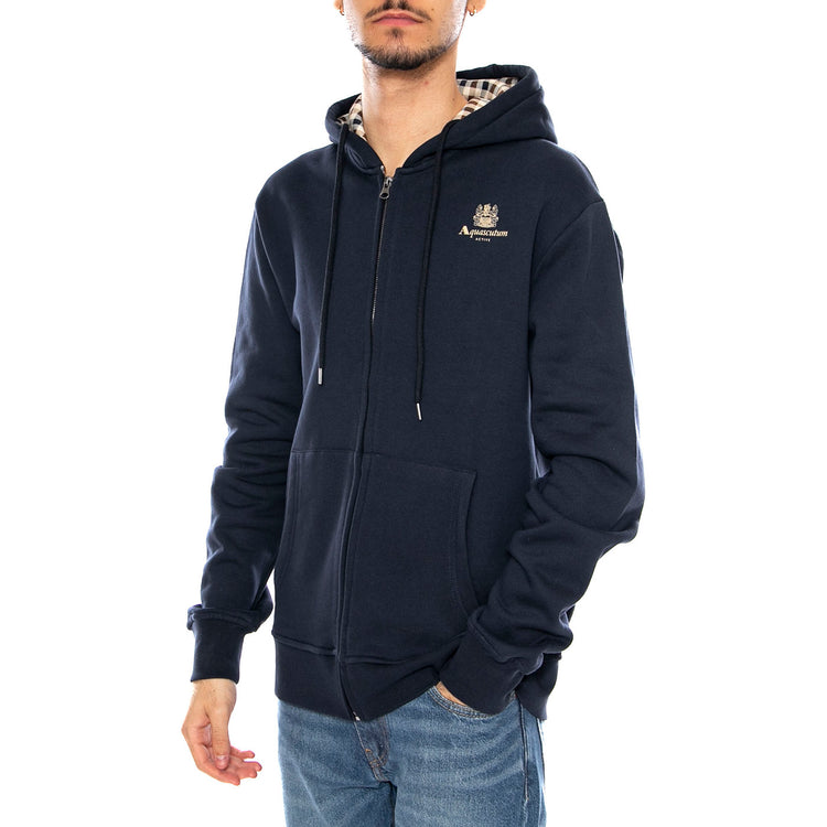 Full Zipped Hoodie Fleece -- Felpa con Cappuccio Uomo Navy AW_ICON_SW001_11 . AQUASCUTUM 