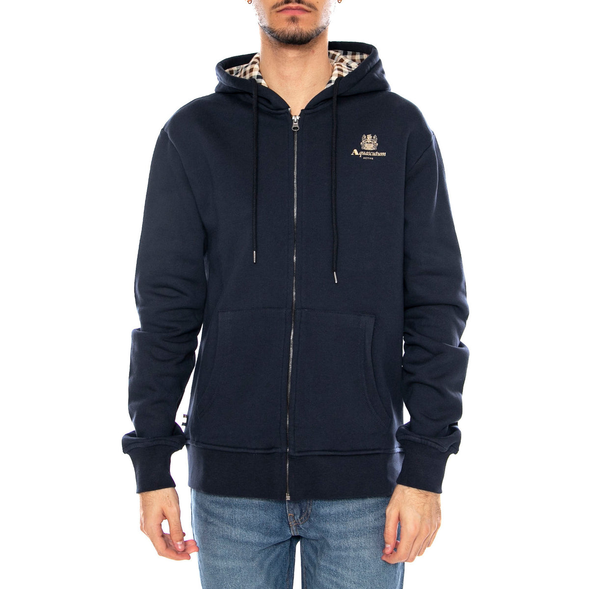 Full Zipped Hoodie Fleece -- Felpa con Cappuccio Uomo Navy AW_ICON_SW001_11 . AQUASCUTUM 