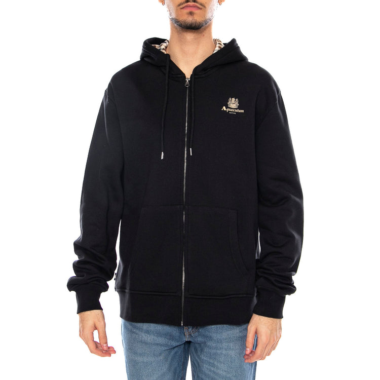 Full Zipped Hoodie Fleece -- Felpa con Cappuccio Uomo Nero AW_ICON_SW001_16 . AQUASCUTUM 