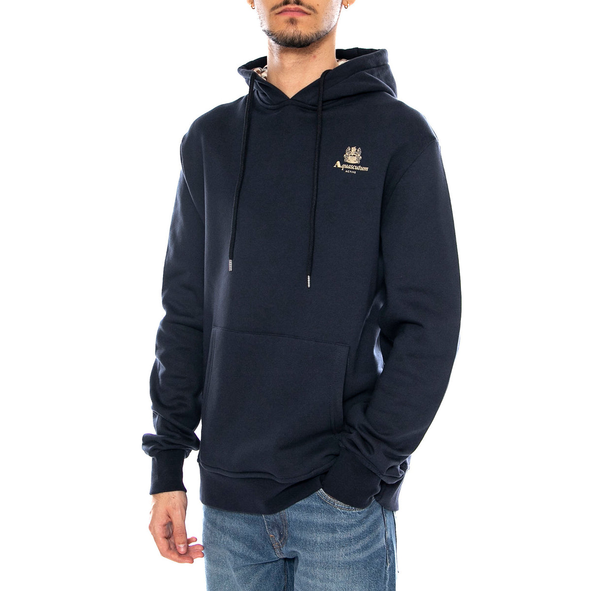 Small Logo Hoodie Fleece -- Felpa con Cappuccio Uomo Navy AW_ICON_SW002_11 . AQUASCUTUM 