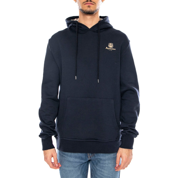 Small Logo Hoodie Fleece -- Felpa con Cappuccio Uomo Navy AW_ICON_SW002_11 . AQUASCUTUM 