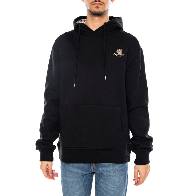 Small Logo Hoodie Fleece -- Felpa con Cappuccio Uomo Nera AW_ICON_SW002_16 . AQUASCUTUM 