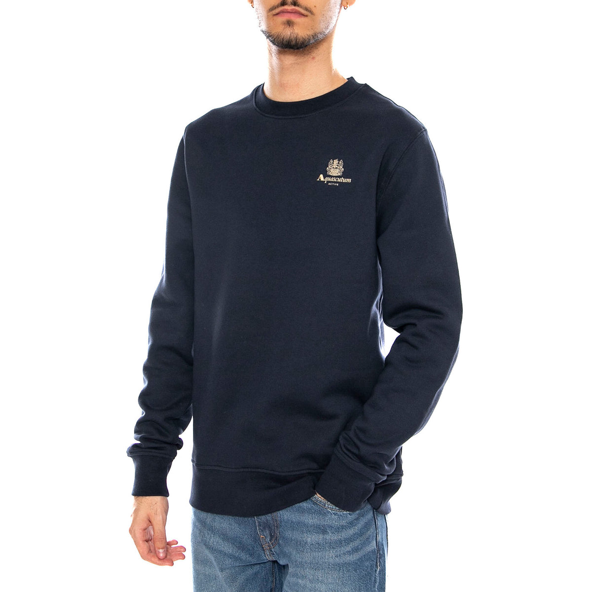 Small Logo Crew Neck Fleece -- Felpa Girocollo Uomo Navy AW_ICON_SW006_11 . AQUASCUTUM 