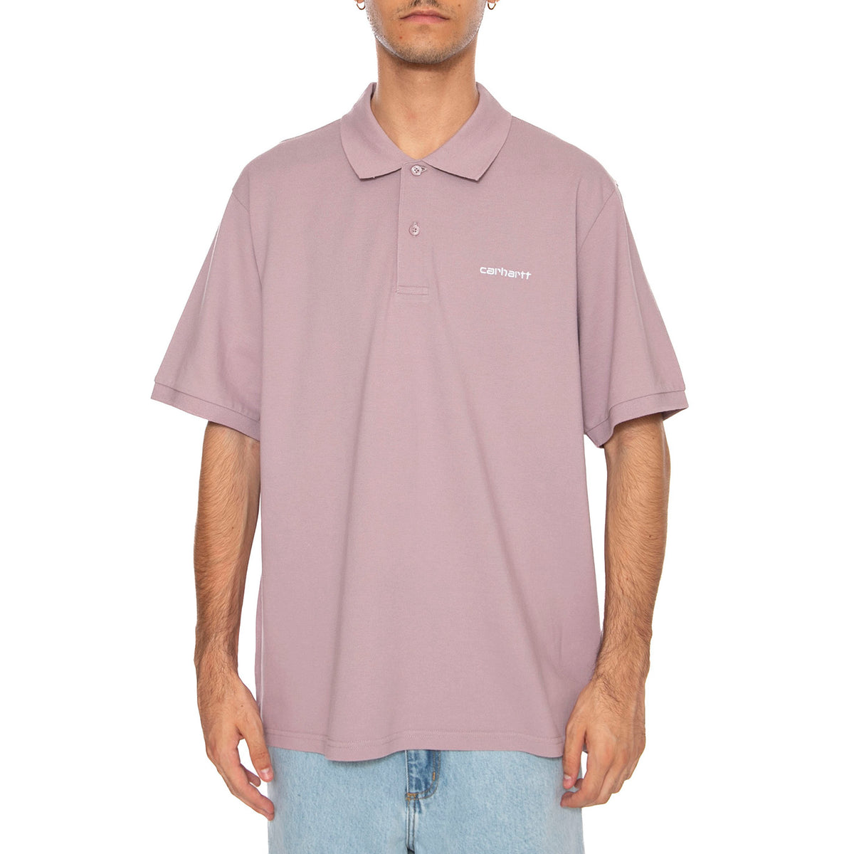 S/S Carhartt Script Polo Pink Fog / White - Polo Uomo Viola I035231.31MXX . CARHARTT WIP 