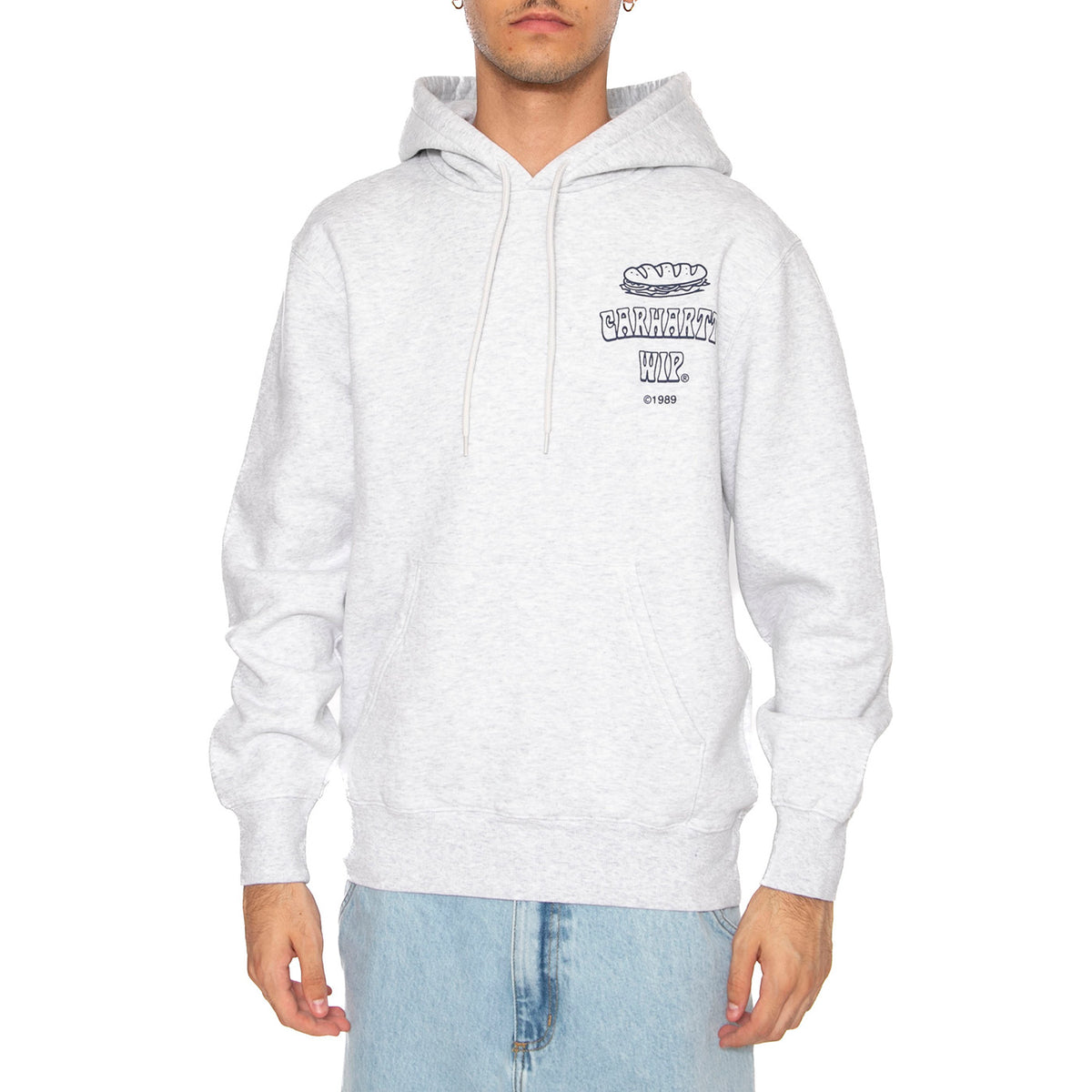 Hooded Sandwich Sweat Ash Heather / Blue - Felpa Uomo Grigia I035277.1V1XX . CARHARTT WIP 