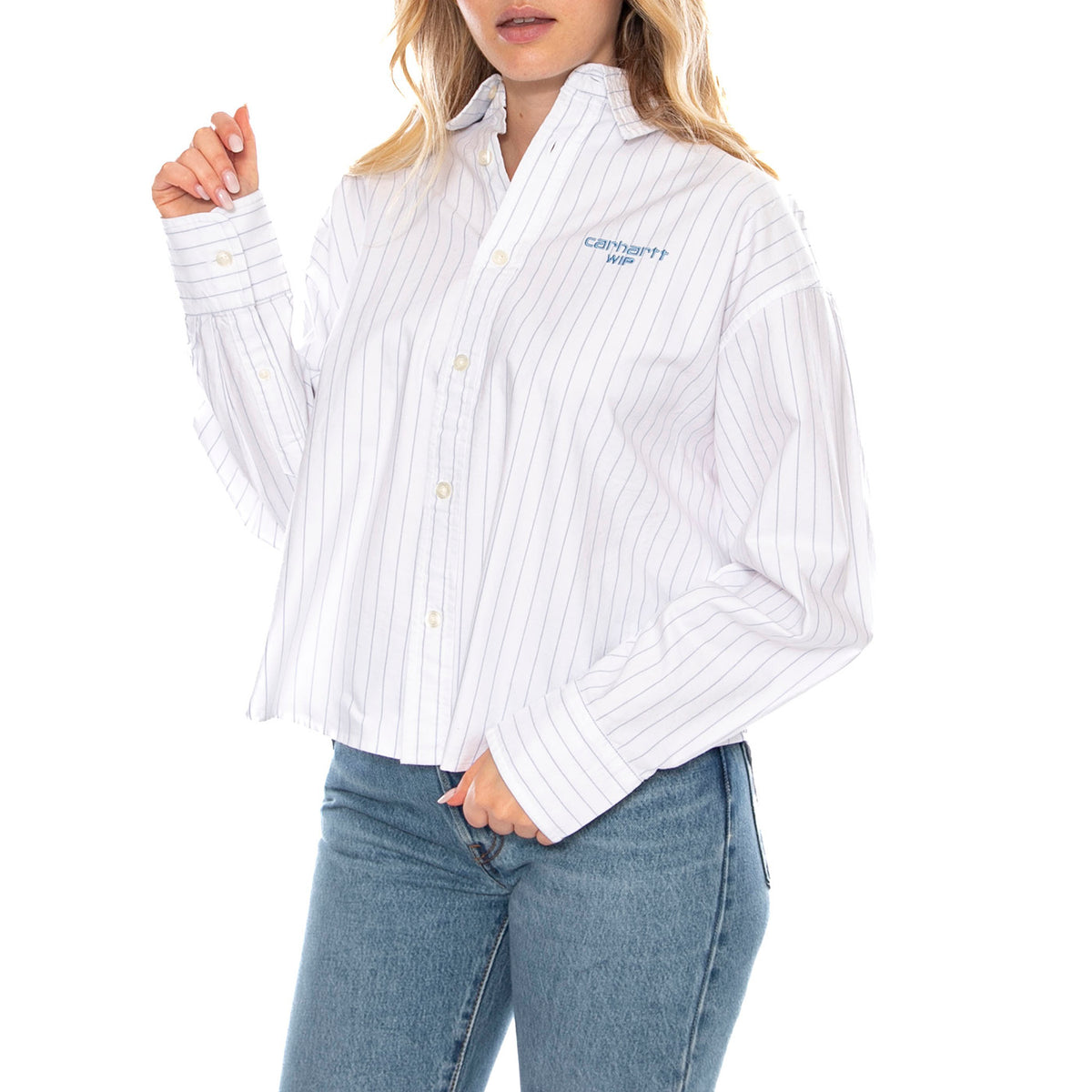 W Carhartt Cassel Shirt - Cassel Stripe White / Bleach - Camicia Donna I035299_35F_XX . CARHARTT WIP 