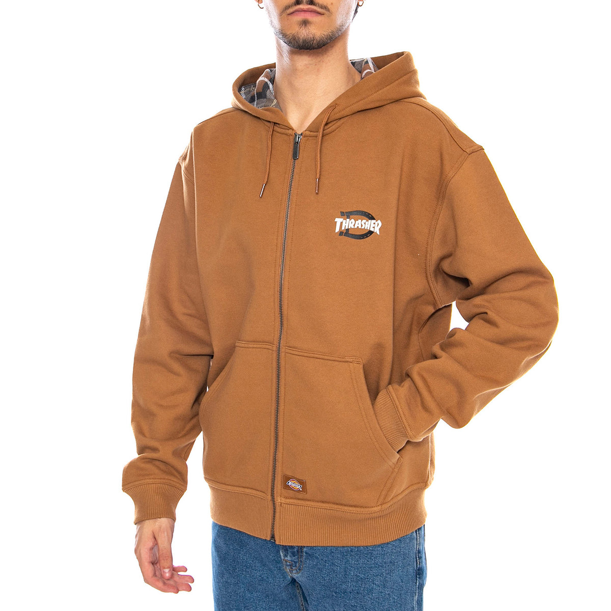 THRASHER x DICKIES Zip Through Brown Duck - Felpa con Cappuccio Uomo Marrone DK0A887J0BD1 . DICKIES 