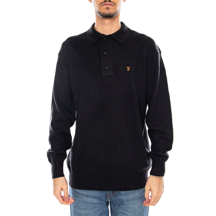 Matson Lambswool Knit - Polo Uomo a Maniche Lunghe Nera F4GFF023 10 FARAH 