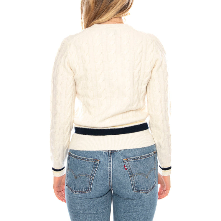 Pullover XFJ Lacoste -- Maglione Donna Bianco con Scollo a V AF4159-XFJ . LACOSTE 