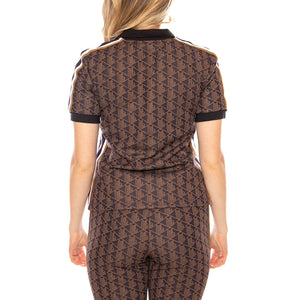 Polo Maglietta M/C 9I4 Lacoste -- Polo Donna Marrone con Logo All Over DF3364-9I4 . LACOSTE 