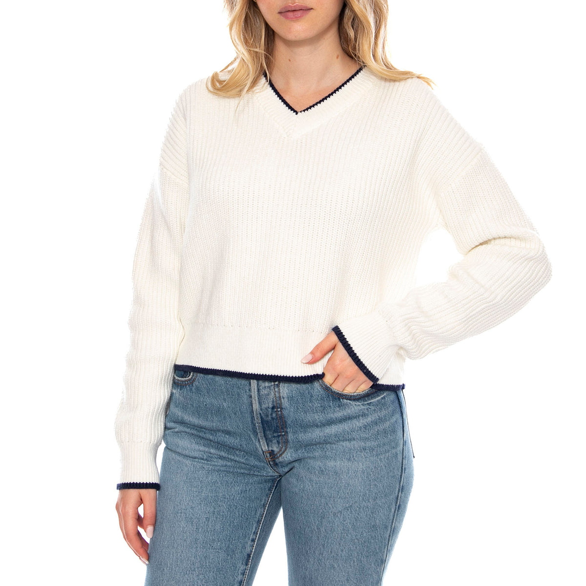 Reese V-Neck Sweater Tofu Cotton Neutral -- Maglione Donna Bianco 0037O-0003 . LEVIS 