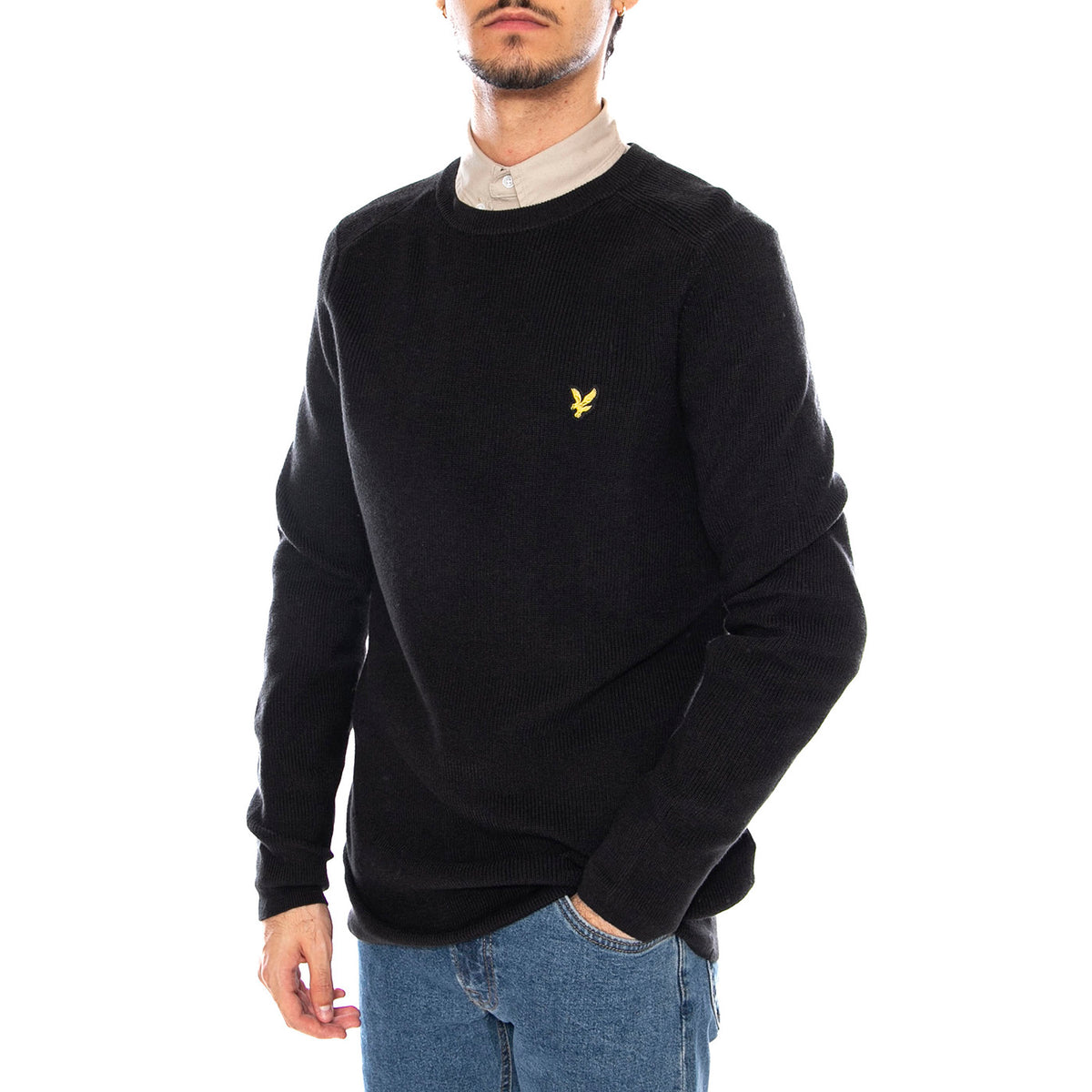 Engineered Rib Crew Neck Black Ice - Maglione Uomo Nero KN2303V-X002 . LYLE & SCOTT 
