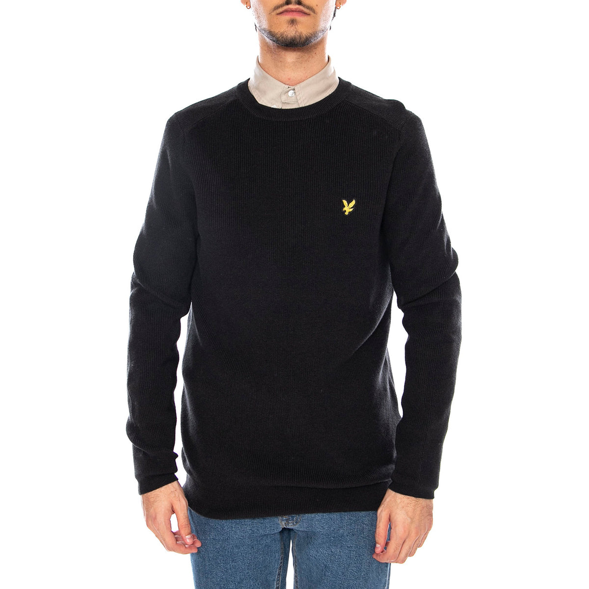 Engineered Rib Crew Neck Black Ice - Maglione Uomo Nero KN2303V-X002 . LYLE & SCOTT 