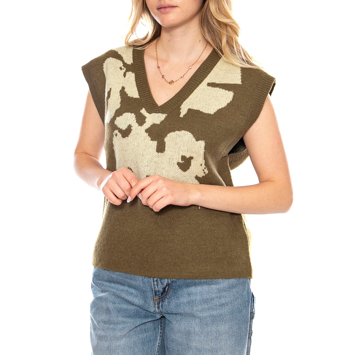 MD M Knitted Vests 119 Dark Khaki - Gilet Donna Verde Scuro 3.46.210.17 . MD'M 