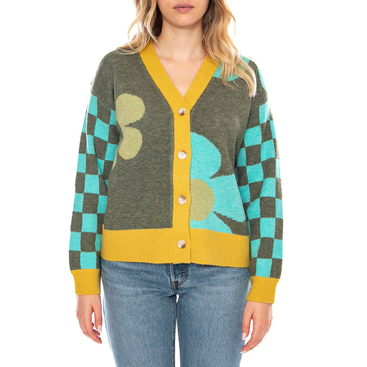 Knitted Cardigans 527 Khaki Flowe - Cardigan Donna Multicolore MD'M 3.51.210.11 . MD'M 