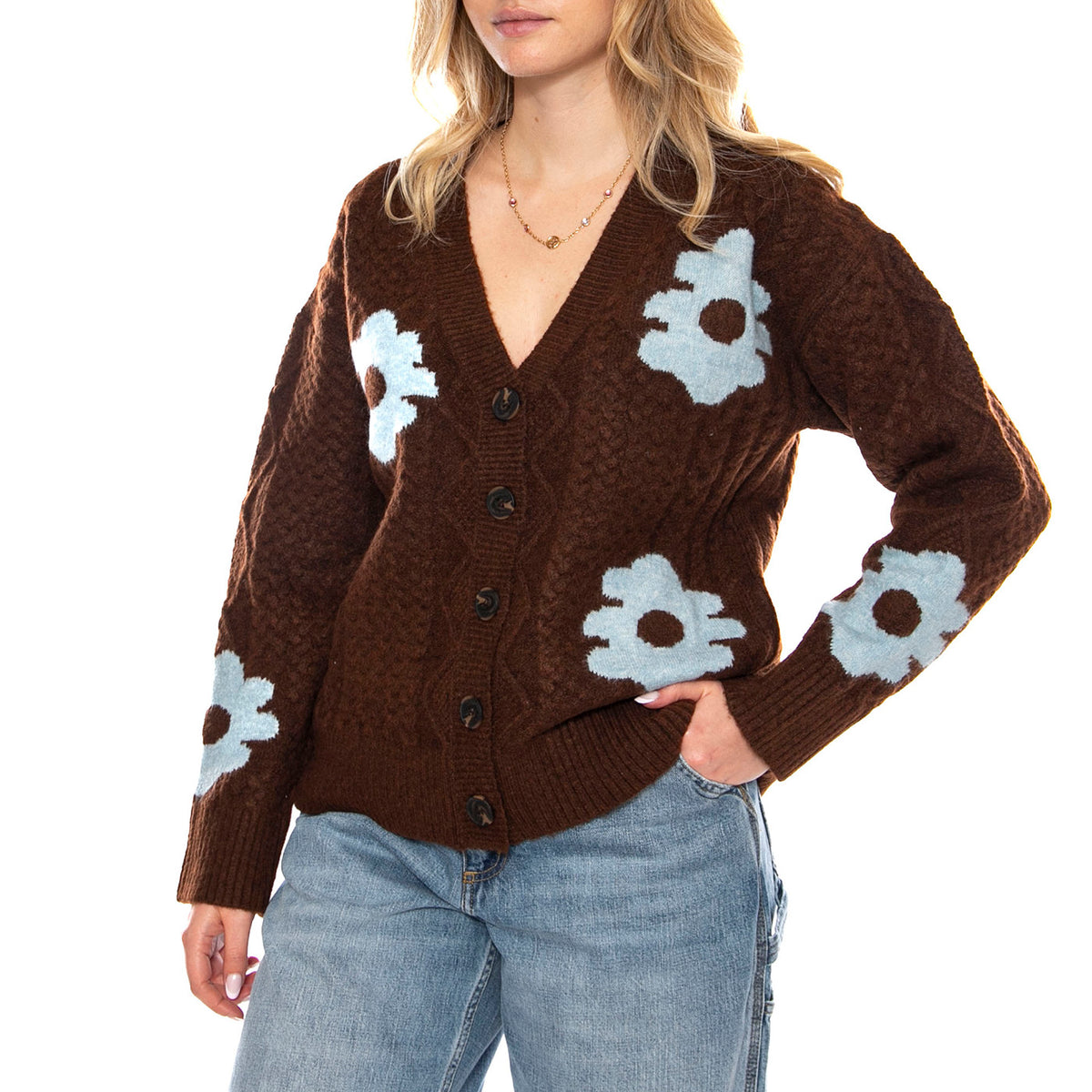 MD M Knitted Cardigans 158 Capuccin - Maglione Scollo a V Donna Marrone 3.51.210.19 . MD'M 