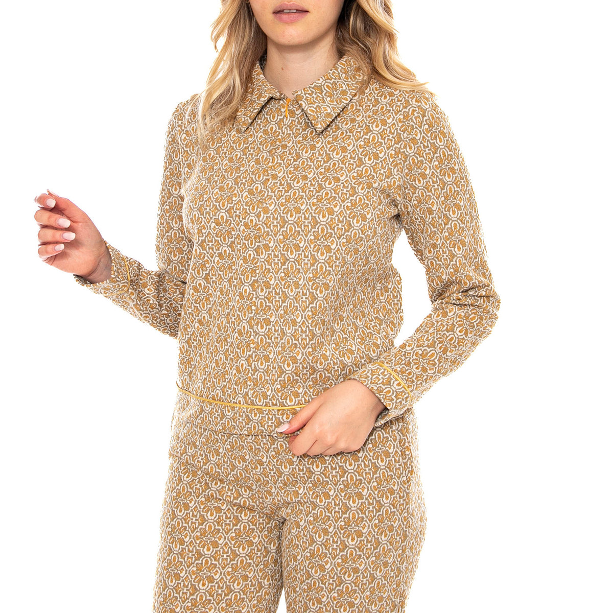MD M Jackets 514 Oil Tile - Maglietta Collo Polo Maniche Lunghe Donna Gialla / Multicolore MD'M 3.63.027.20 . MD'M 