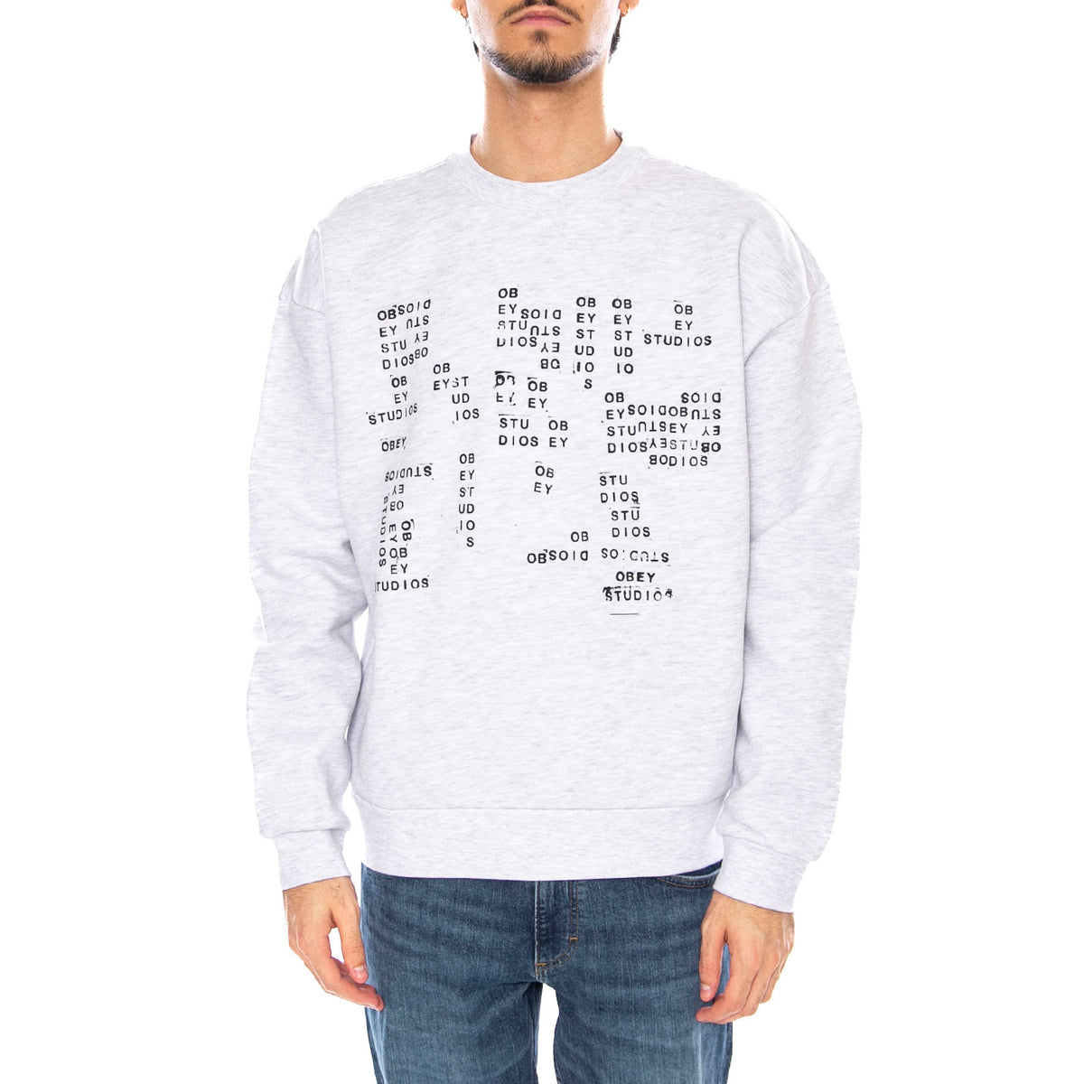 Studios Stamp Extra Heavy Crew Fleece Light Grey - Felpa Girocollo Uomo Grigia 112480253 AGRY OBEY 