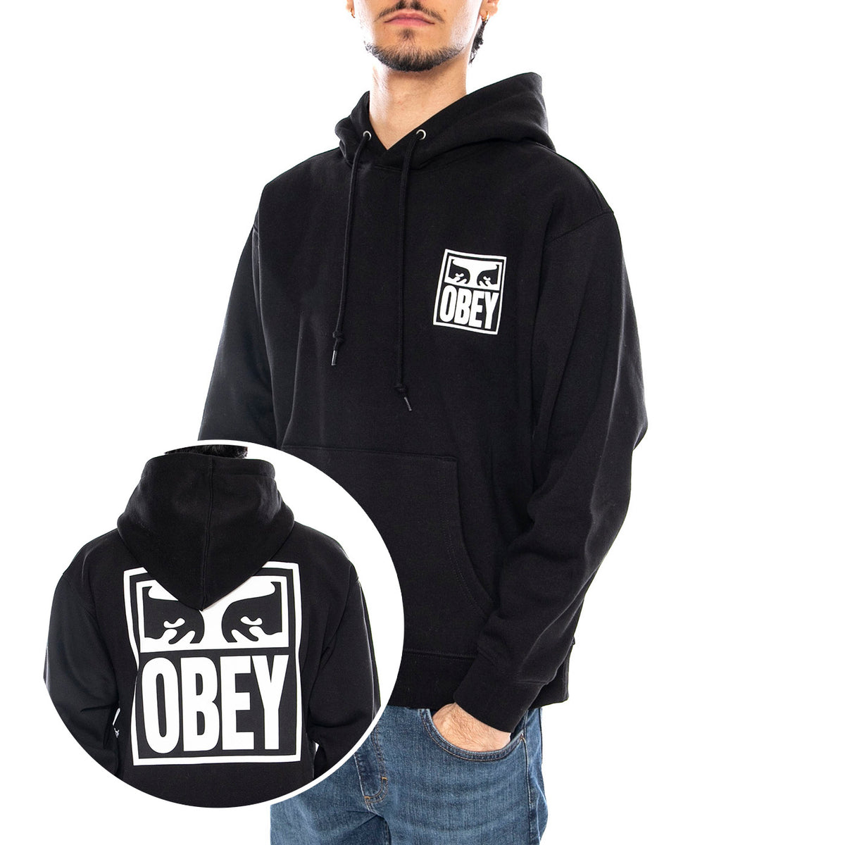 Obey Eyes Icon Hood Fleece Black - Felpa con Cappuccio Uomo Nera 112843126 BLK OBEY 