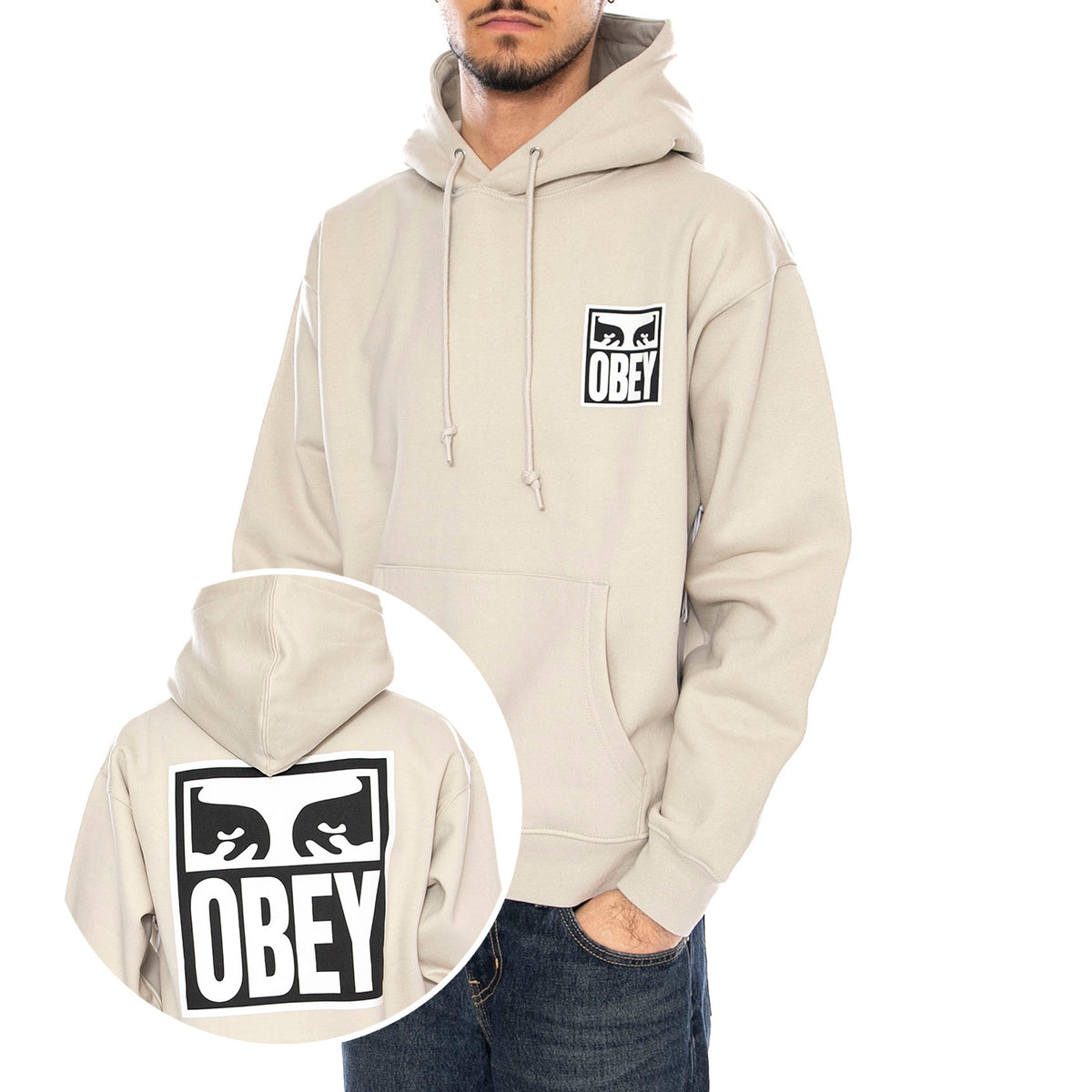 Obey Eyes Icon Hood Fleece -- Felpa Uomo Moonstruck Beige 112843126 MNS OBEY 