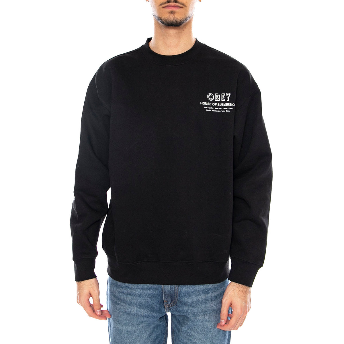 OBEY House of Subversion Fleece -- Felpa Girocollo Uomo Nera 112864195 BLK OBEY 
