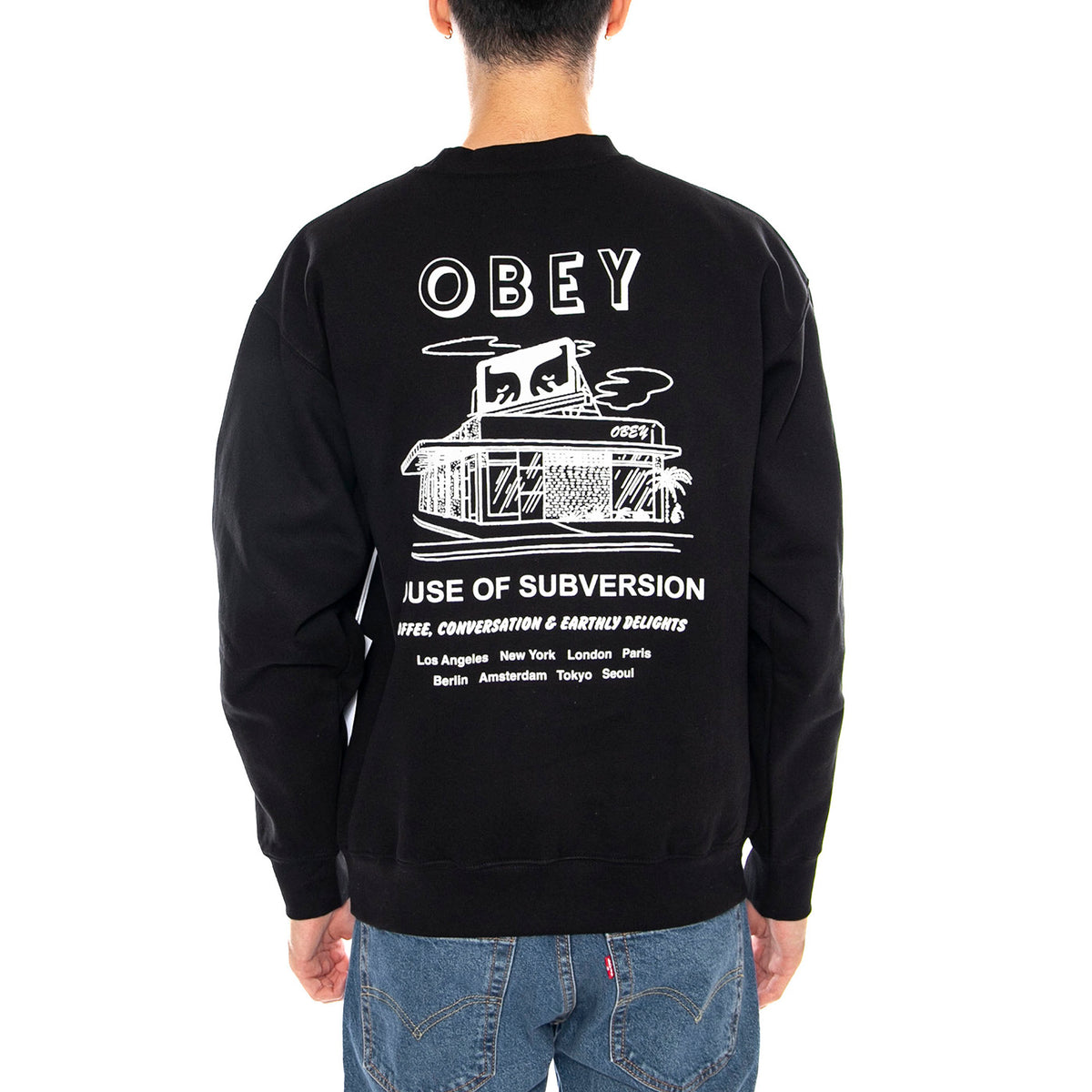 OBEY House of Subversion Fleece -- Felpa Girocollo Uomo Nera 112864195 BLK OBEY 