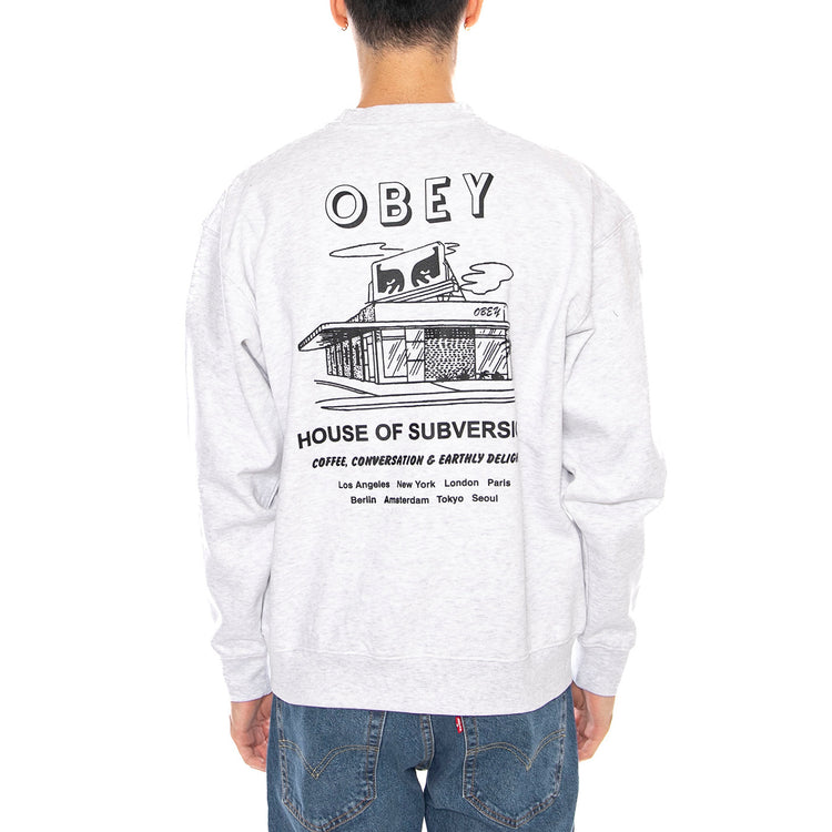 OBEY House of Subversion Fleece Heather Grey -- Felpa Girocollo Uomo Grigia 112864195 HEA OBEY 