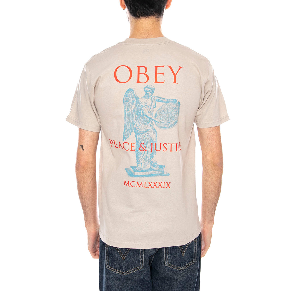 Obey Peace & Justice Statue Maglietta -- Maglietta Uomo Silver Grey 165264238 SIG OBEY 