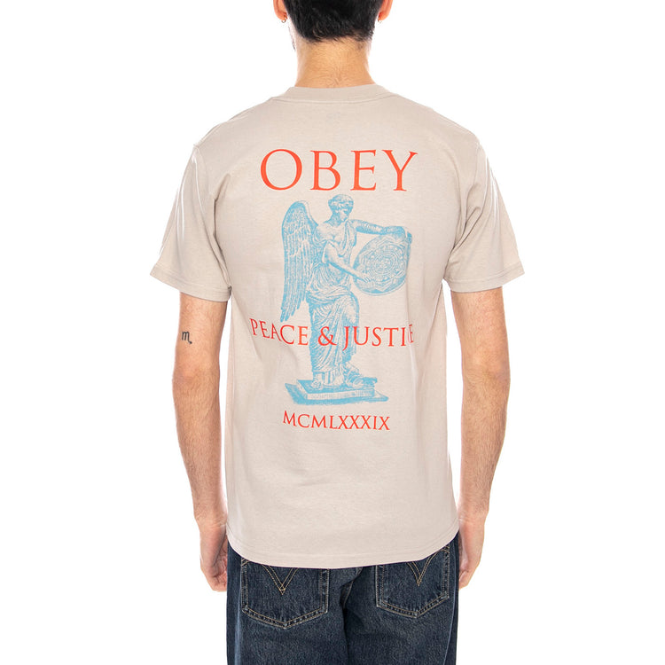 Obey Peace & Justice Statue Maglietta -- Maglietta Uomo Silver Grey 165264238 SIG OBEY 