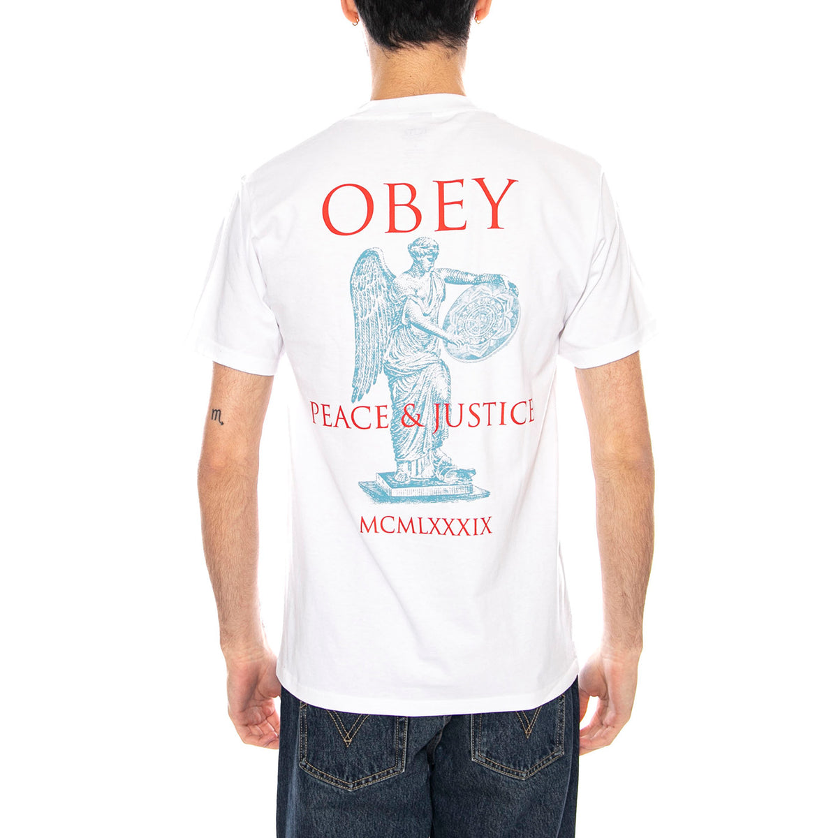 Obey Peace & Justice Statue Maglietta -- Maglietta Uomo Bianca 165264238 WHT OBEY 