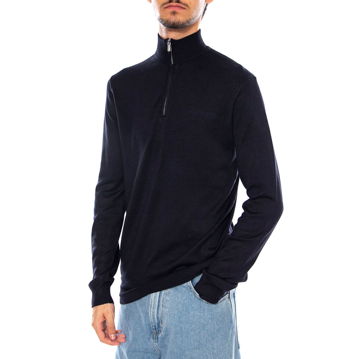 WYLER Life Reg14 Half Zip Knit Noos Dark Navy - Maglione Collo Alto con Zip Uomo Blu Navy 22021264-3766661 . ONLY & SONS 