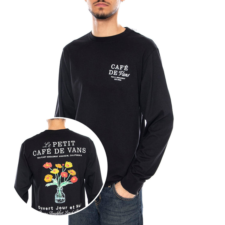 Cafe Vans LS Black - Maglietta Girocollo Maniche Lunghe Uomo Nera VN000PC2BLK1 . VANS 