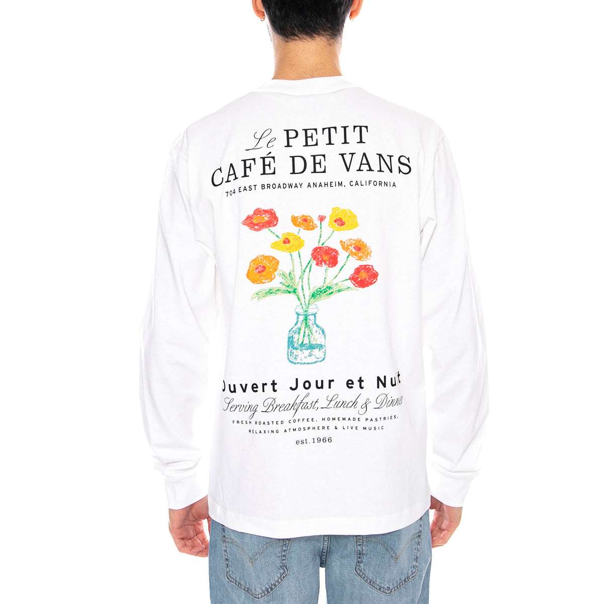 Cafe Vans LS -- Maglietta Uomo Maniche Lunghe Bianca VN000PC2 WHT1 VANS 